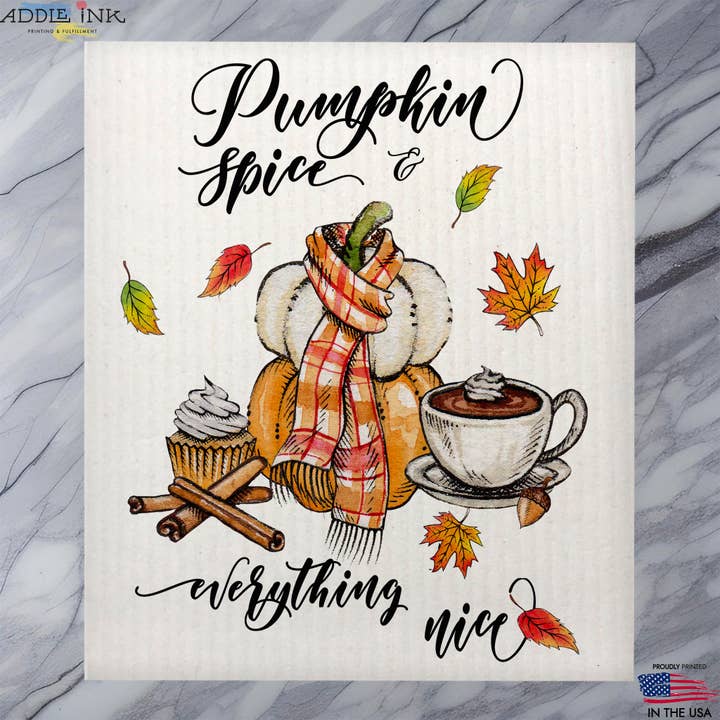 Pumpkin Spice & Everything Nice efterårsviskeklud for engroshandel hos ADDLE iNK