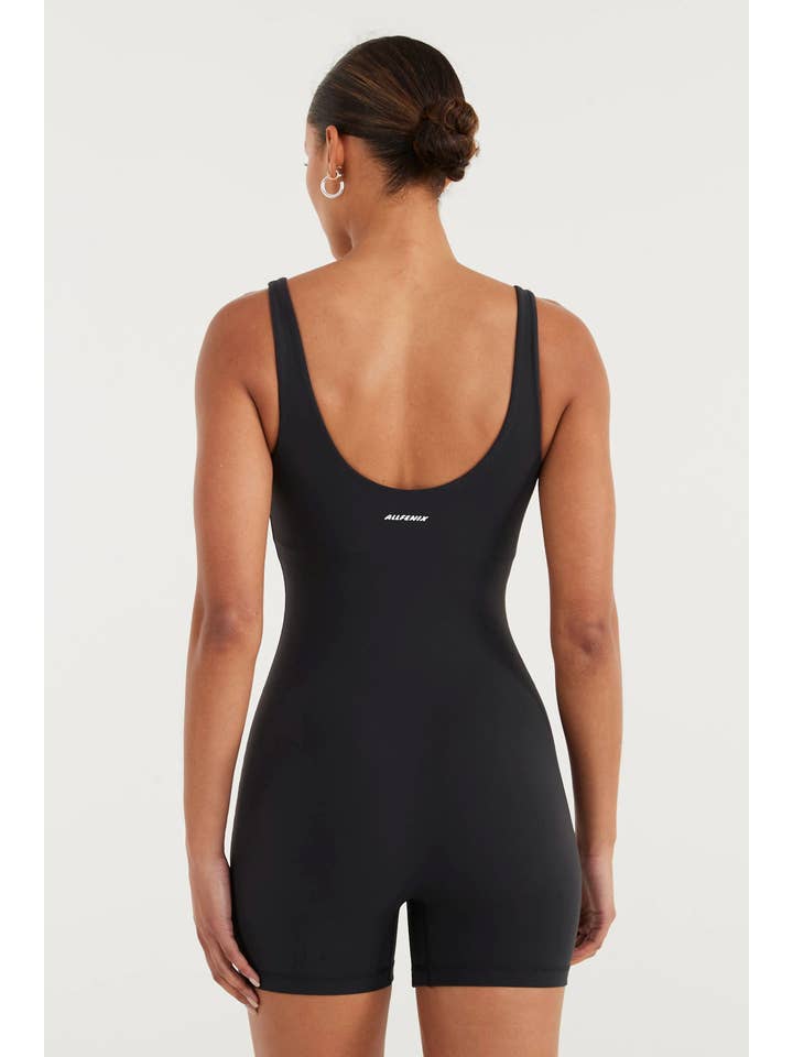 Black EcoSculpt V-Neck Unitard for wholesale on Faire