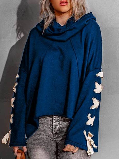 Rosa Clothing - Wholesale Hoodie - Women's - Strappy Hooded Raw-Edged Sweatshirt