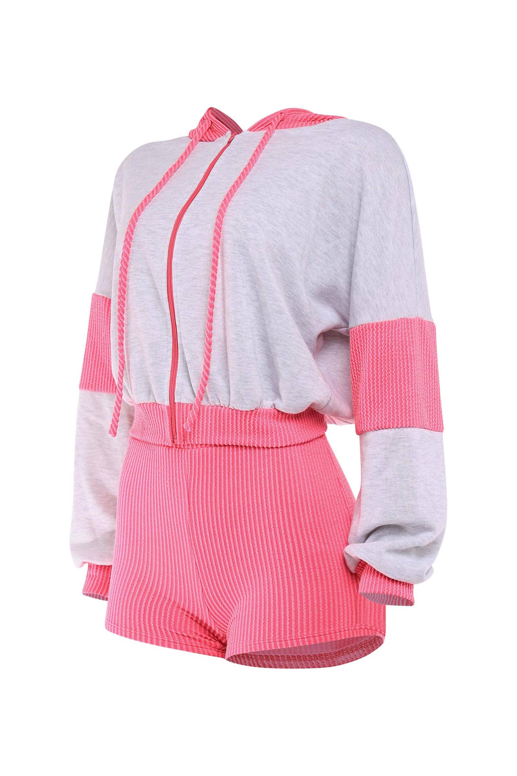 K Too - Wholesale Top & Short Set (NOT Loungewear) - Women's - Color block hoodie & shorts set13