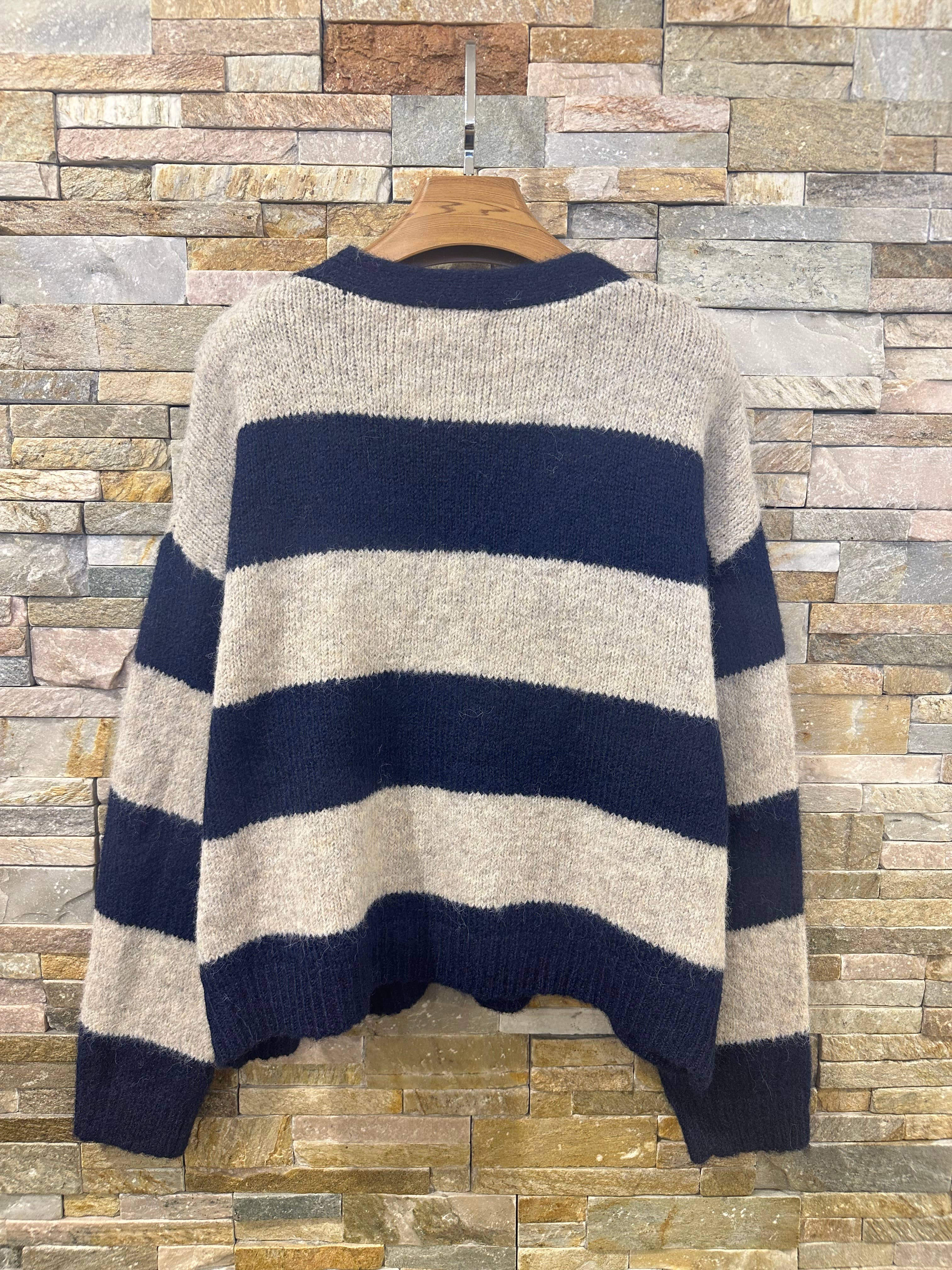 Marineblå Blød strikket cardigan med striber AP103 for engroshandel på Faire2