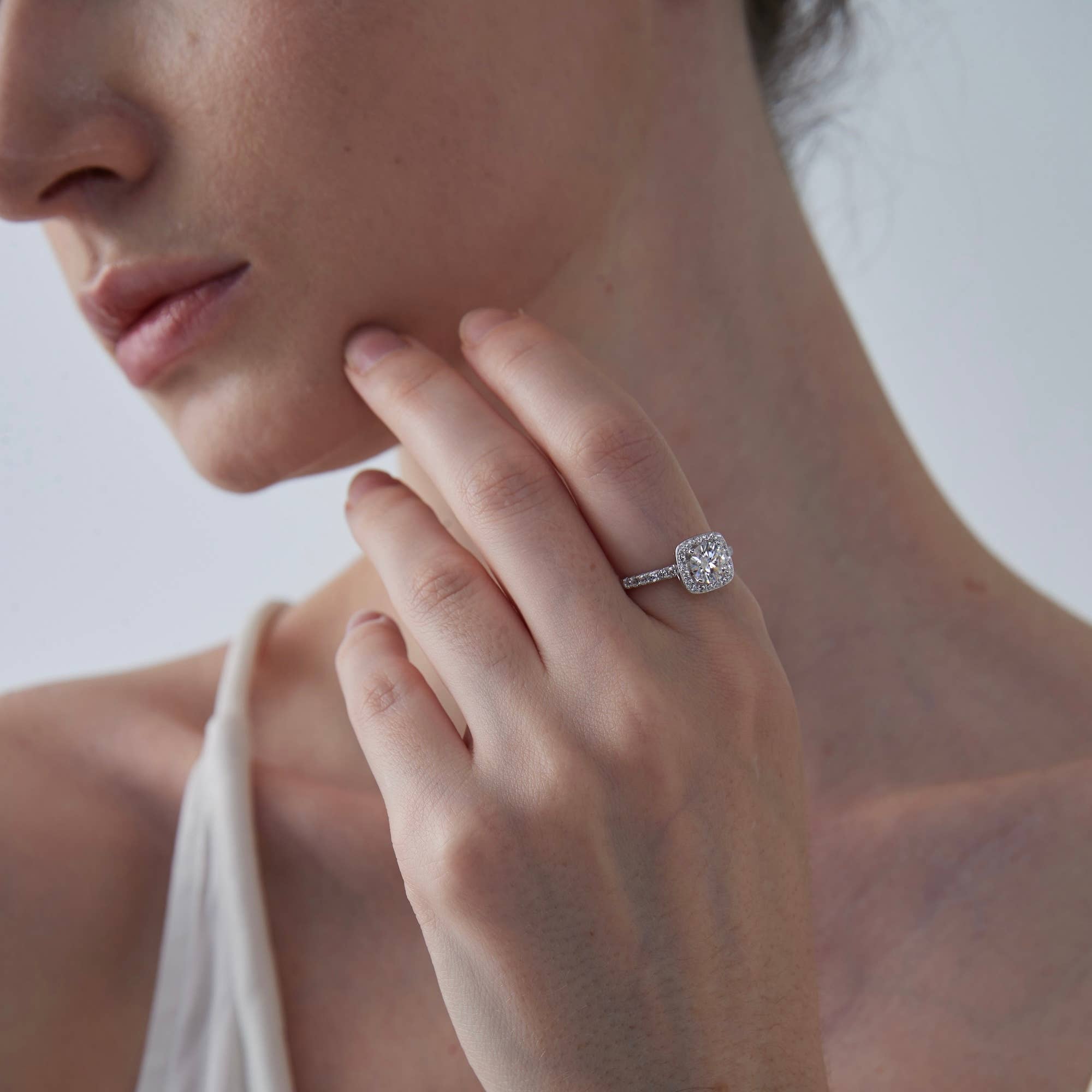 Perimade & Co. LLC - Wholesale Engagement Ring - Moissanite Halo Engagement Band Ring in 925 Sterling Silver1