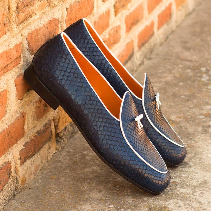 Sapatilho Belga Exótico Python Masculino Marcello em Azul Marinho por atacado de DapperFam