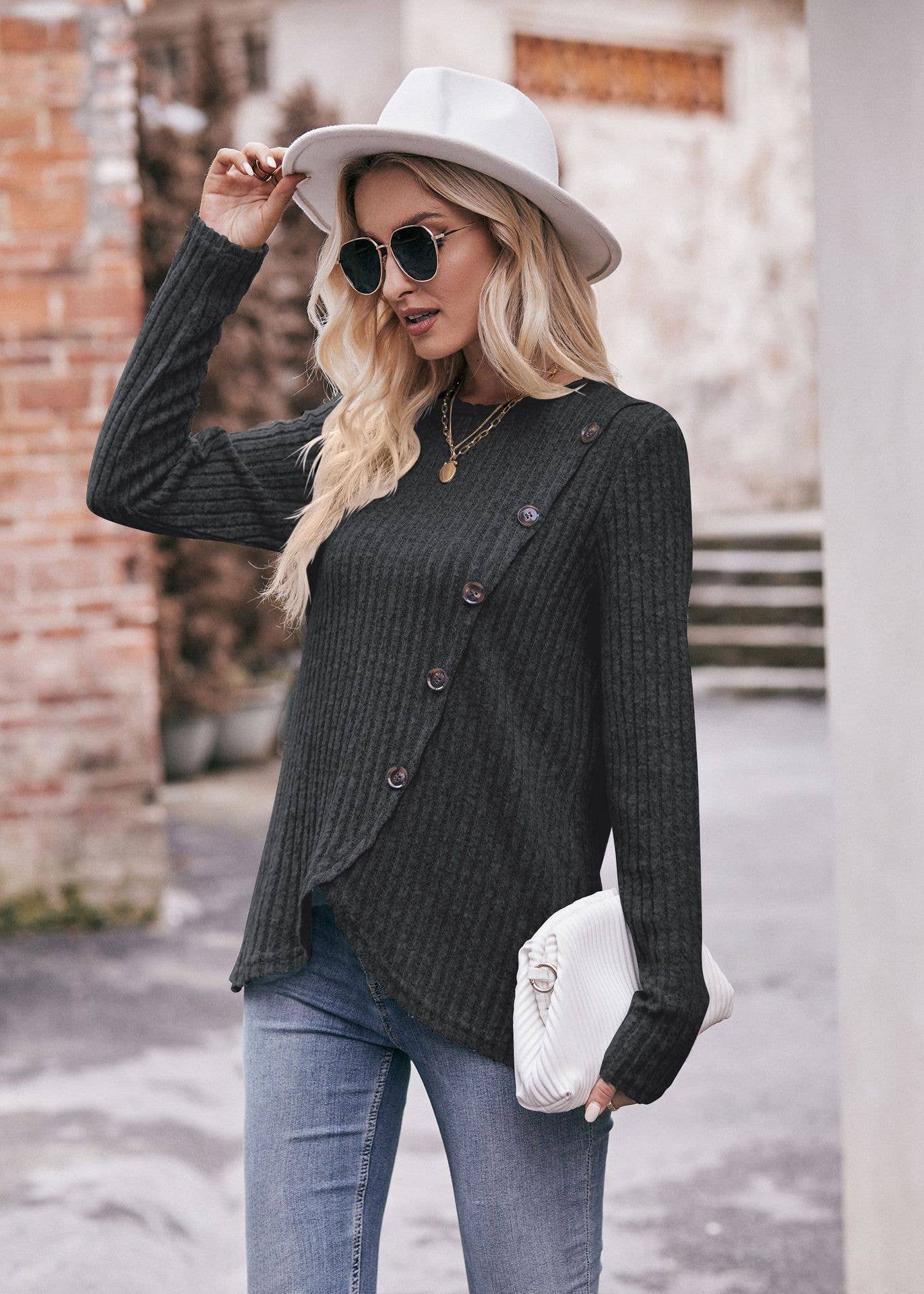 HIDDENBRAND - Wholesale Knit Sweater - Women's - Women's Round Neck Solid Color Sweater24