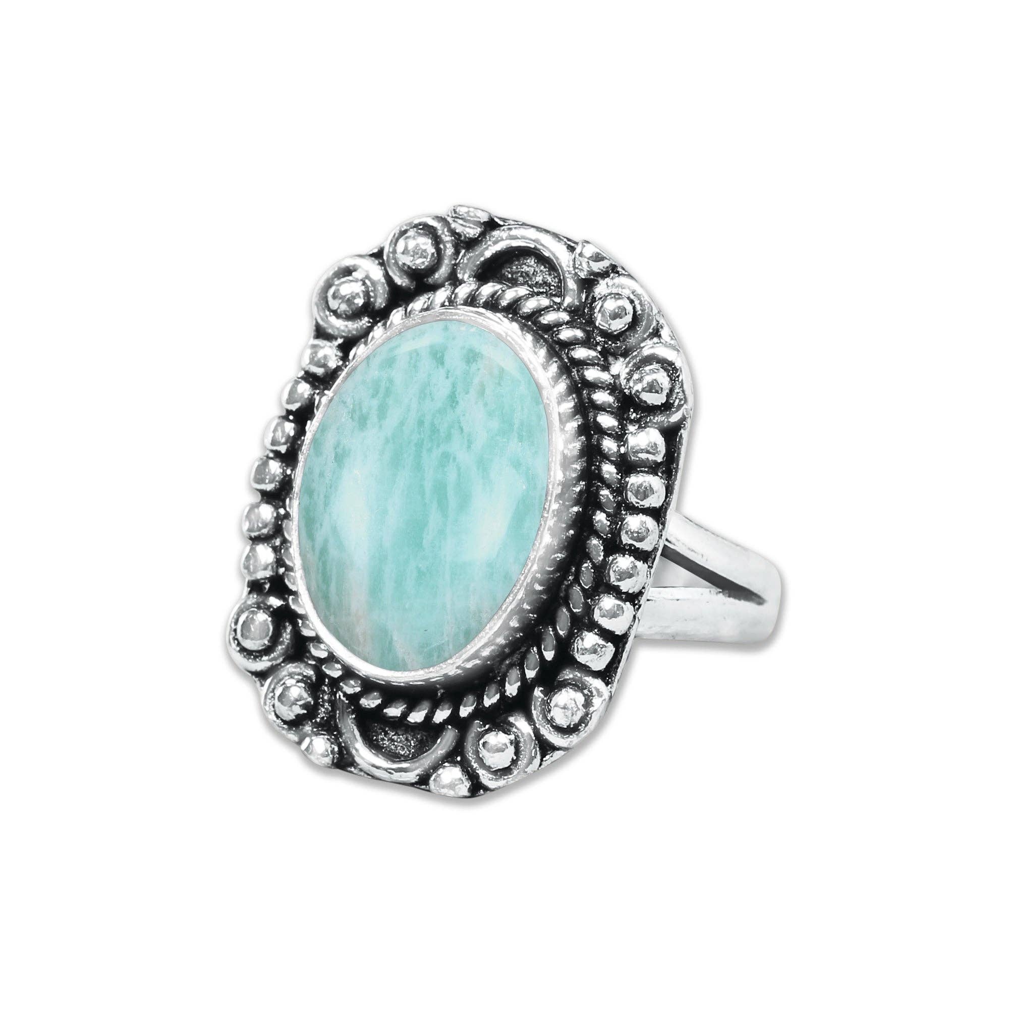 Handmade Jewels - Wholesale Cocktail/Statement Ring - Amazonite Rings – Handmade, Silver-Plated, Assorted Boho Designs (US Sizes 6–10)20