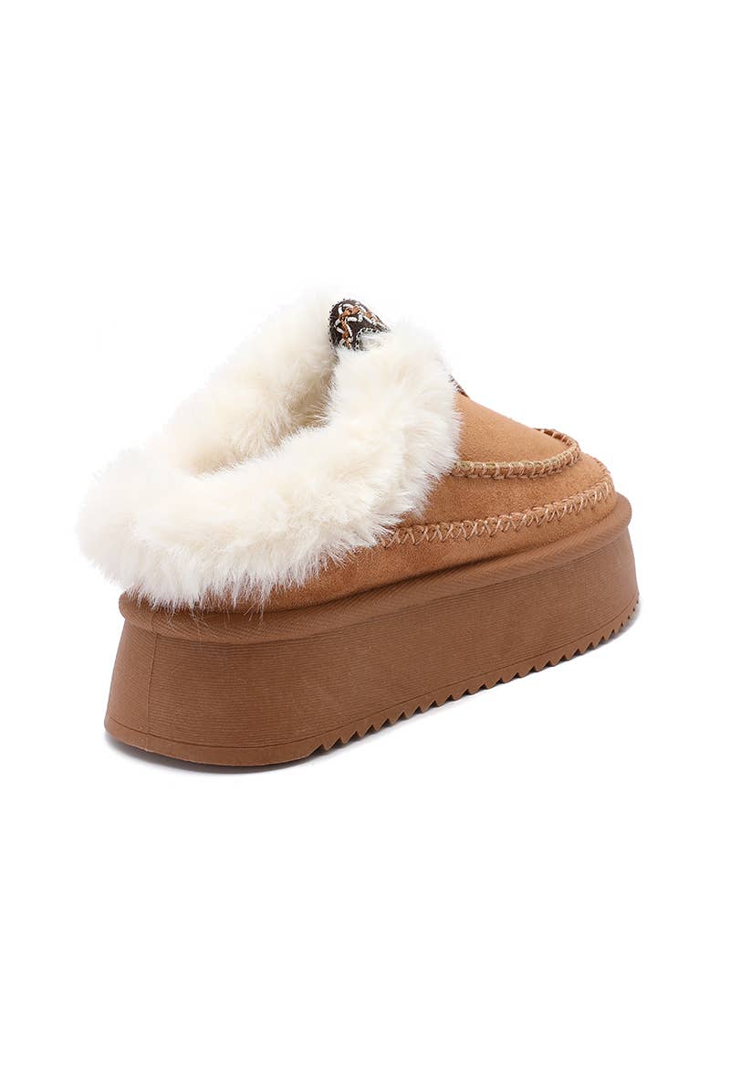Joia Paris - Wholesale Mules - Women's - Fur-lined mules with thick sole and braided strap RU-2124