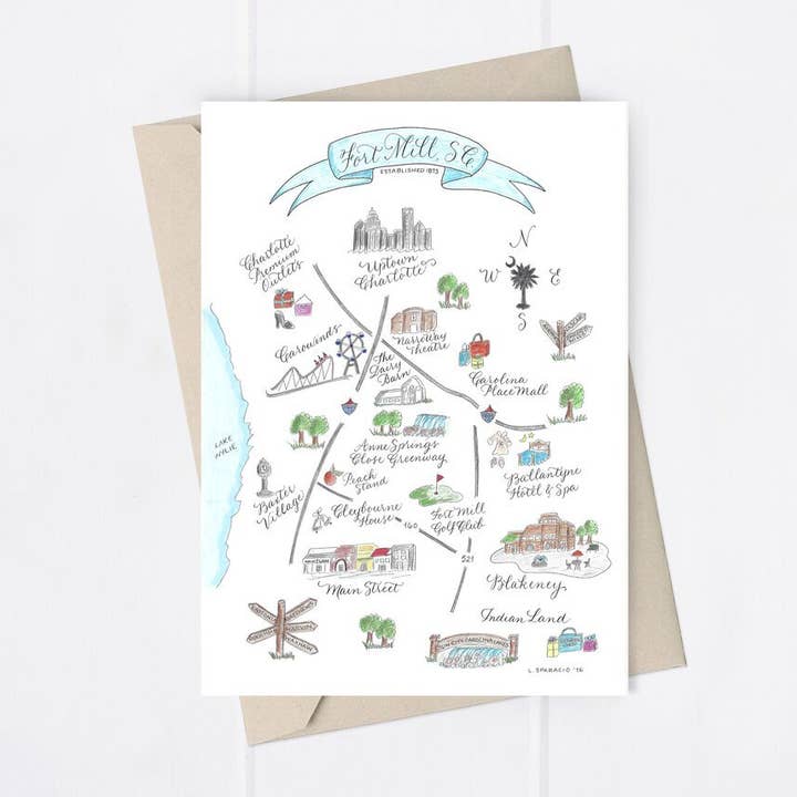 Fort Mill, SC 5 x 7" Folded Greeting Card for wholesale by The Write Occasion Calligraphy