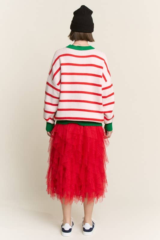 WHITE RED PLUS SIZE STRIPED CHRISTMAS MERRY SWEATER for wholesale on Faire8