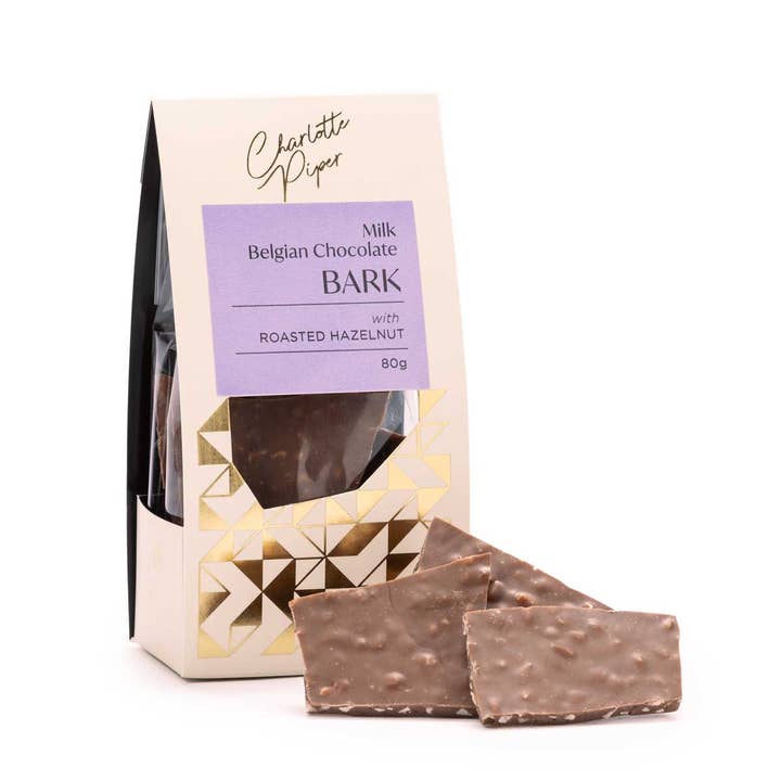 Charlotte Piper - Wholesale Chocolate bar - Milk Chocolate Bark with Roasted Hazelnut 80g (12)