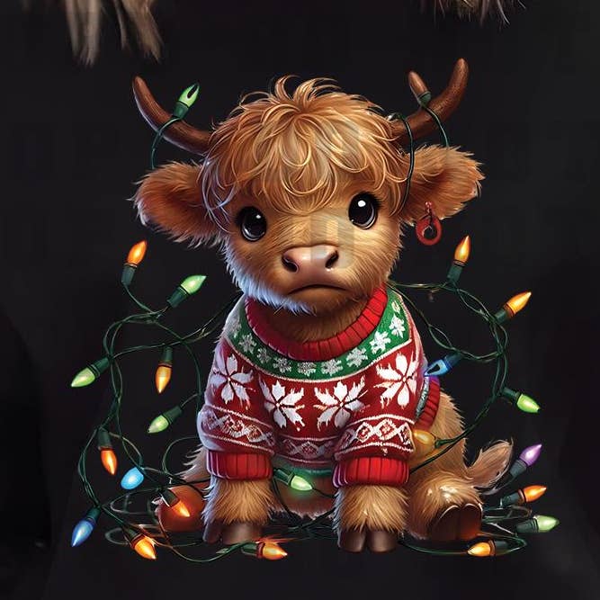 DTF Highland Cow Christmas Lights for wholesale by rnsublimation