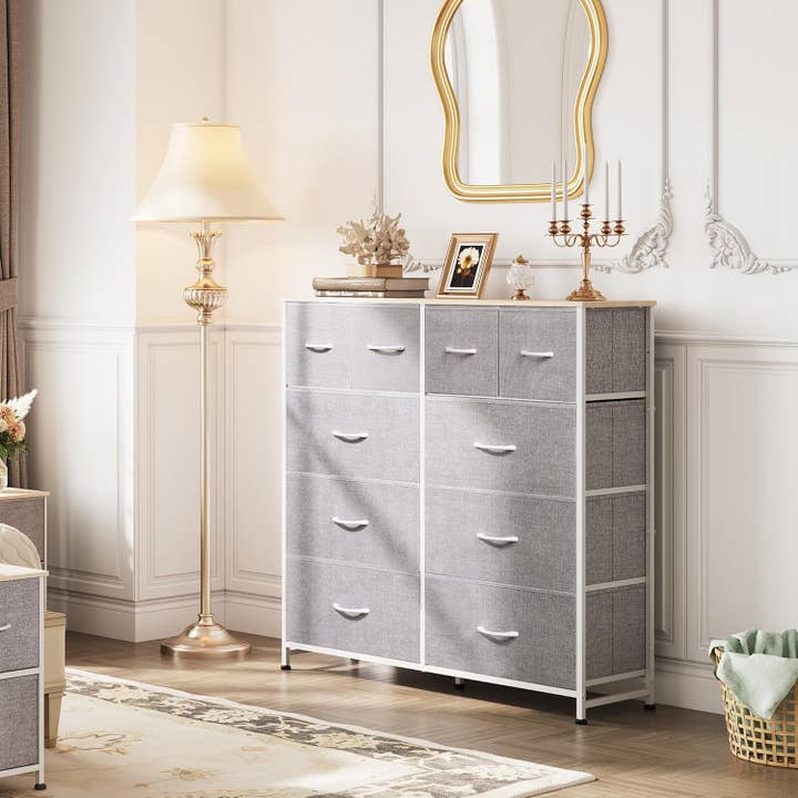 Light Grey Fabric Dresser With 10 Drawers For Bedroom for wholesale on Faire1