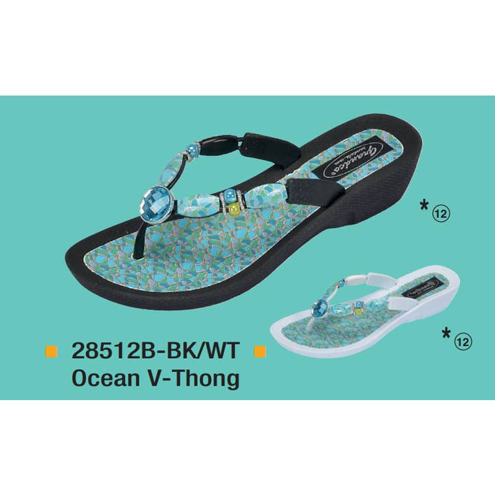 String en V Ocean, 6-11, BK/WT pour la vente par Grandco Sandals