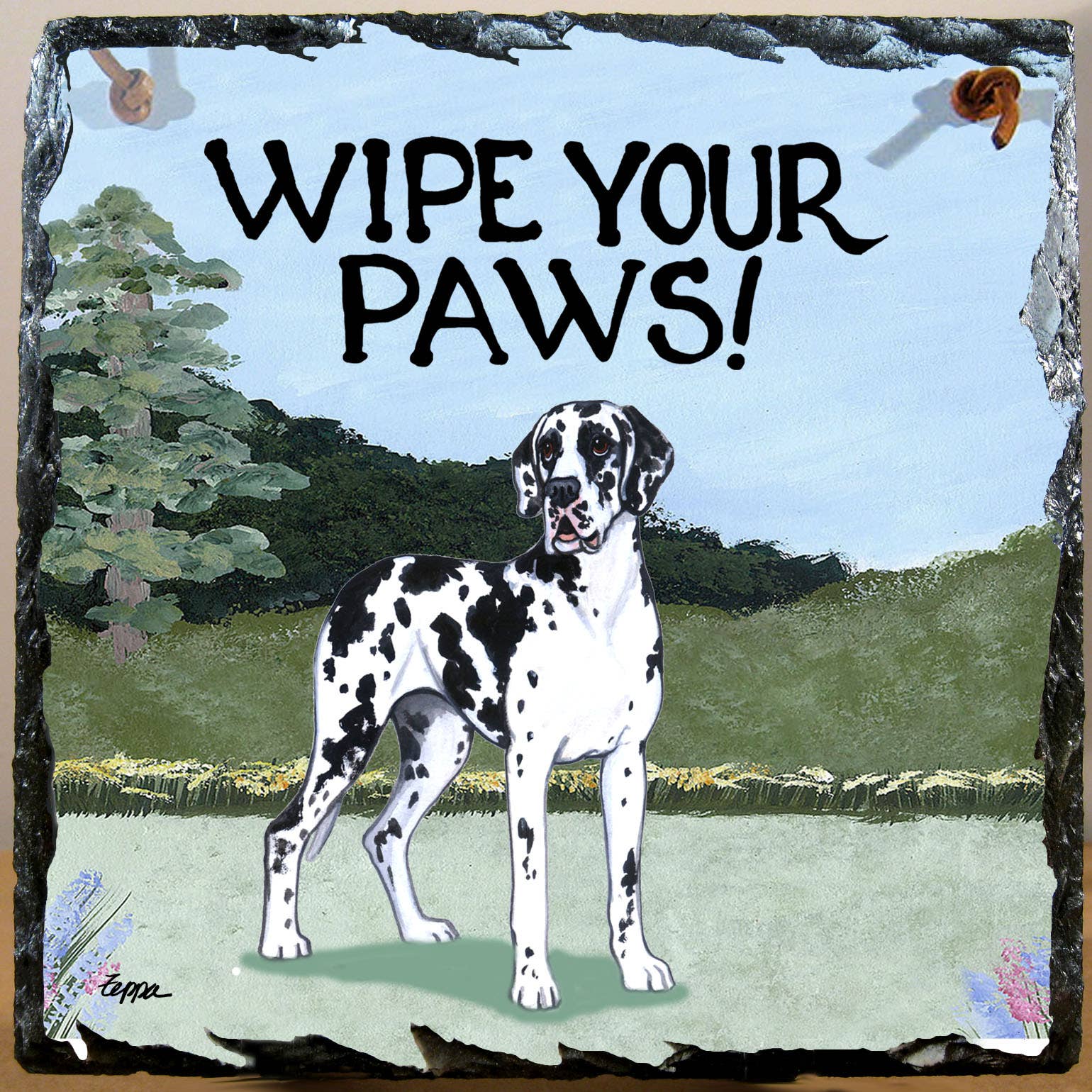 Zeppa Studios - Wholesale Sign - Great Dane with Natural Ears Hanging Slate Tile0