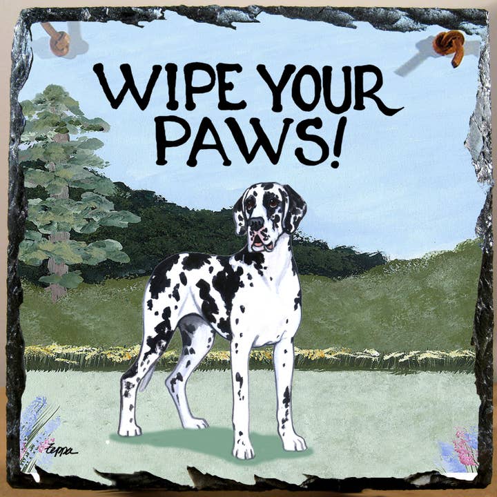 Great Dane with Natural Ears Hanging Slate Tile for wholesale by Zeppa Studios