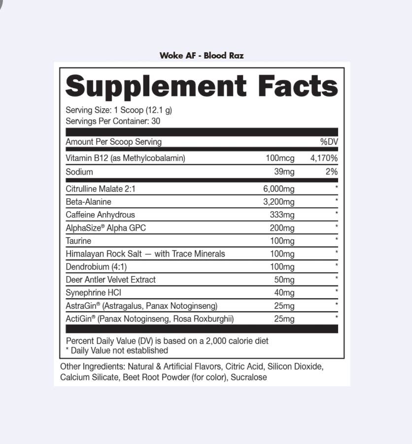 Bucked Up - Wholesale Oral Supplement/Vitamin - Woke AF Pre-Workout [30 Serv]18
