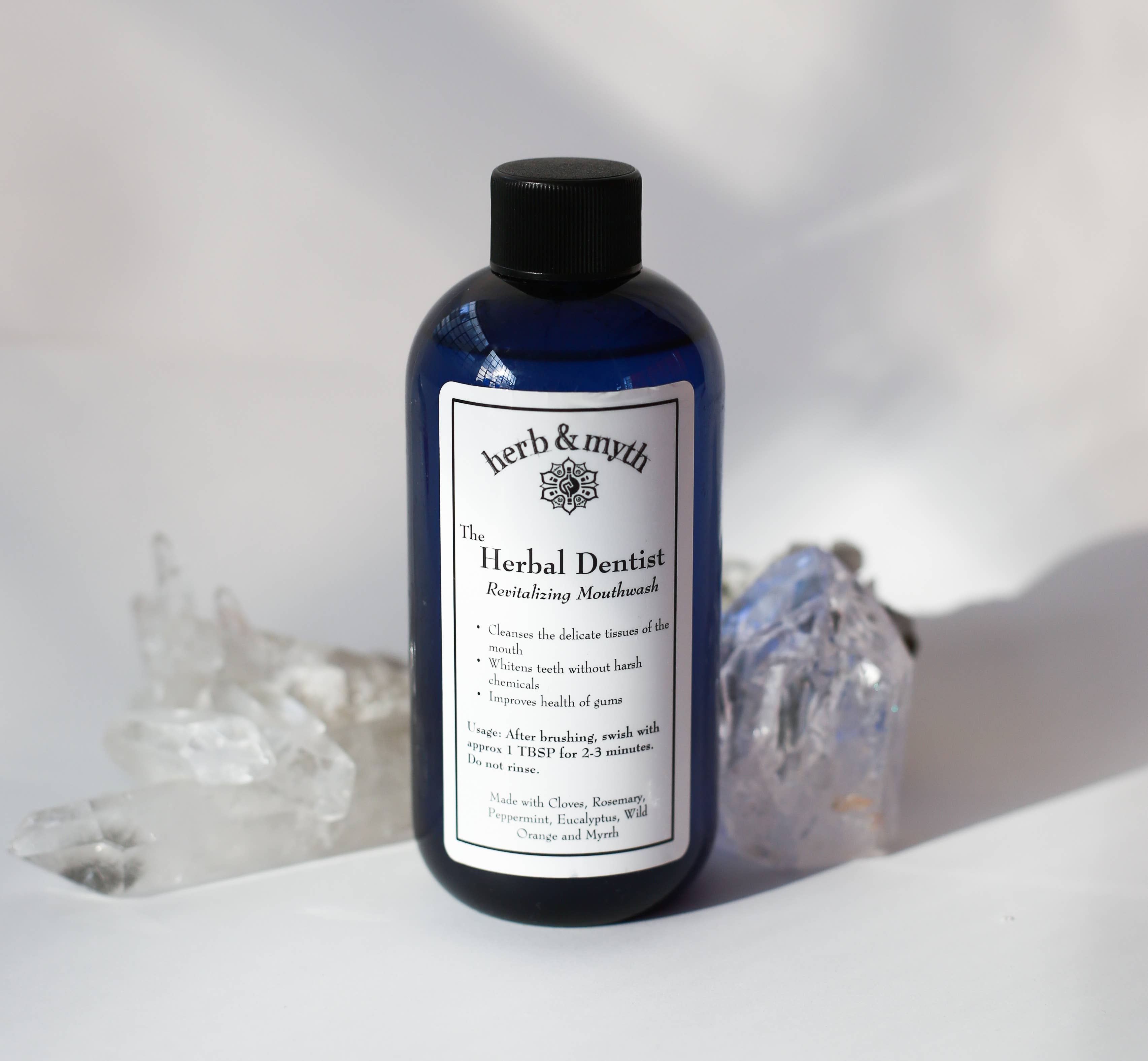 Herbology Skincare - Wholesale Mouthwash - The Herbal Dentist Mouthwash (Cobalt Blue Plastic Bottle)0