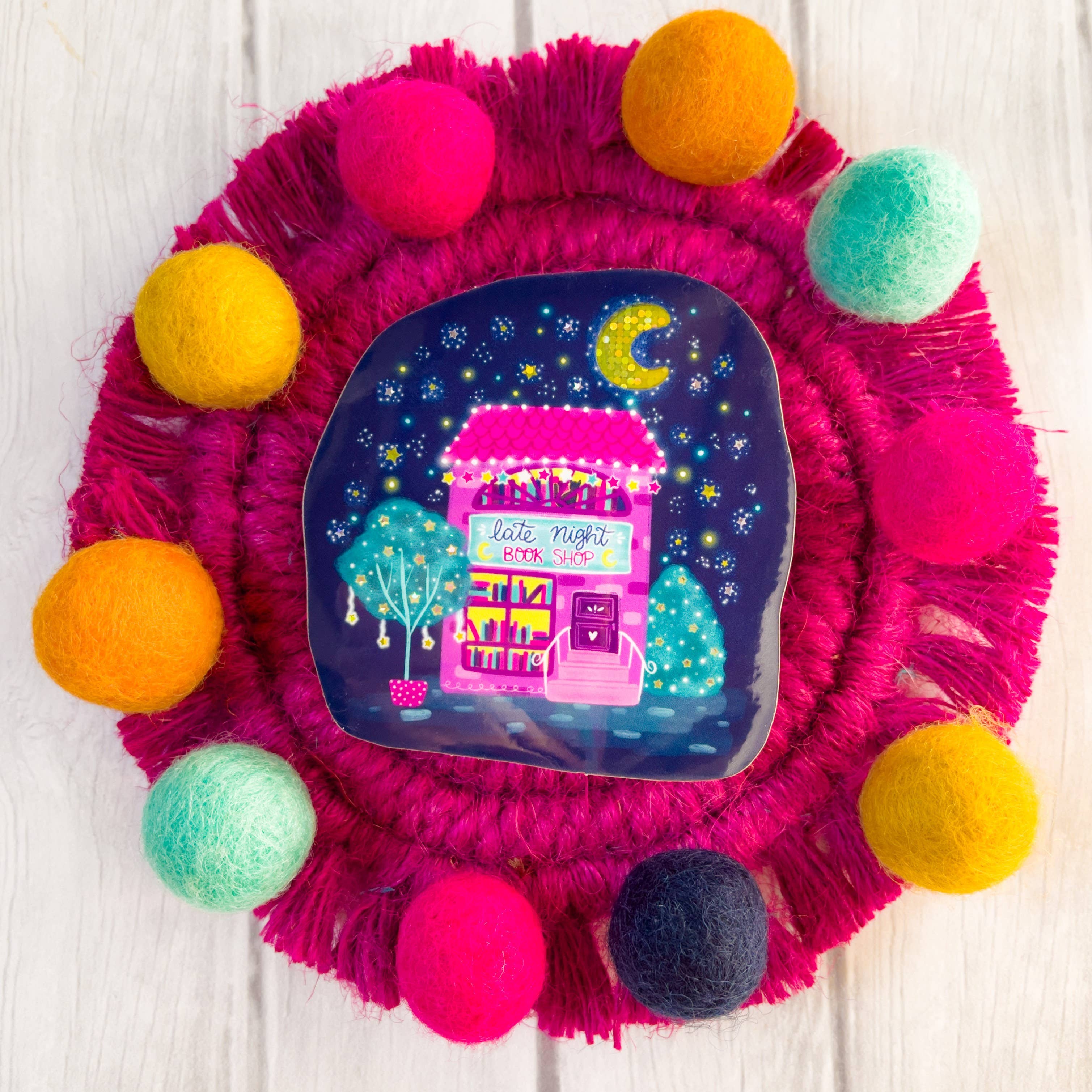 Emily Cromwell Designs - Wholesale Sticker - Late Night Bookshop Glitter Vinyl Sticker1