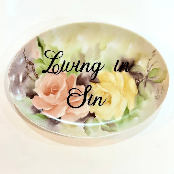 Vintage bandeplade - "Lever i synd" for engroshandel hos Un Peche Mignon