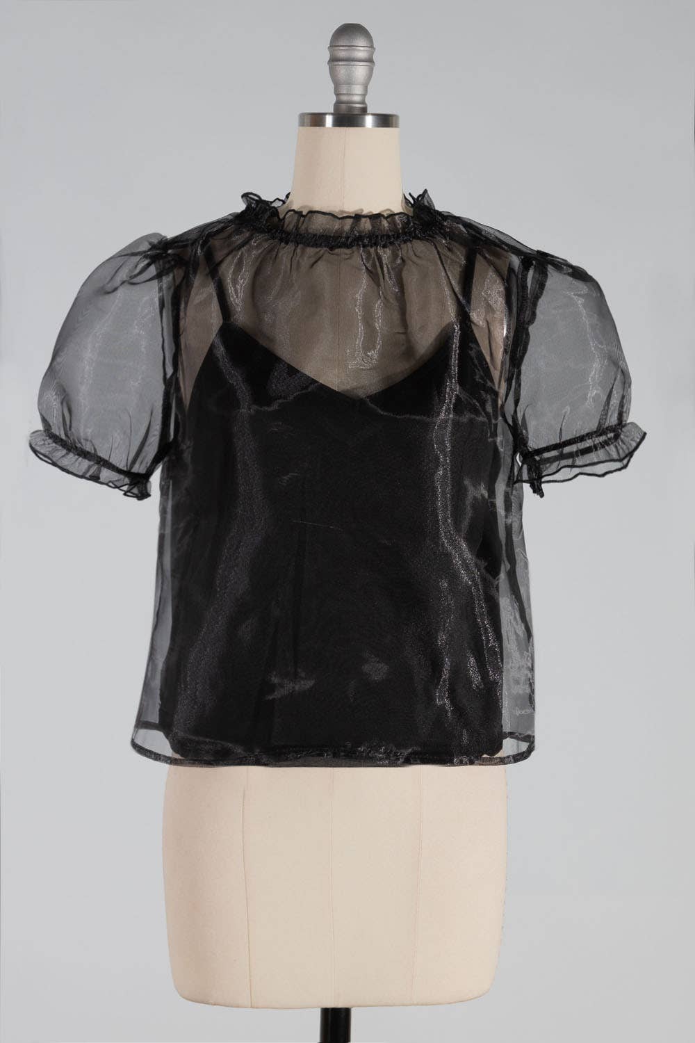 Black FST1747-6STK Short Sleeve Mock Neck Tule Top 6PK for wholesale on Faire0