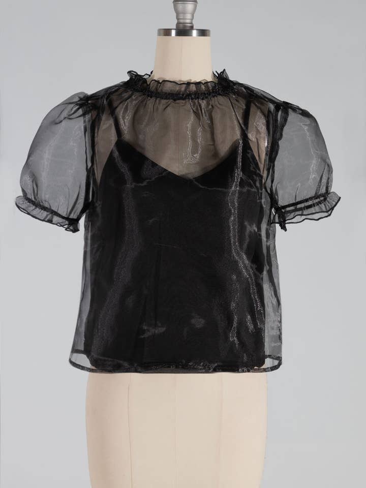 Black FST1747-6STK Short Sleeve Mock Neck Tule Top 6PK for wholesale on Faire0