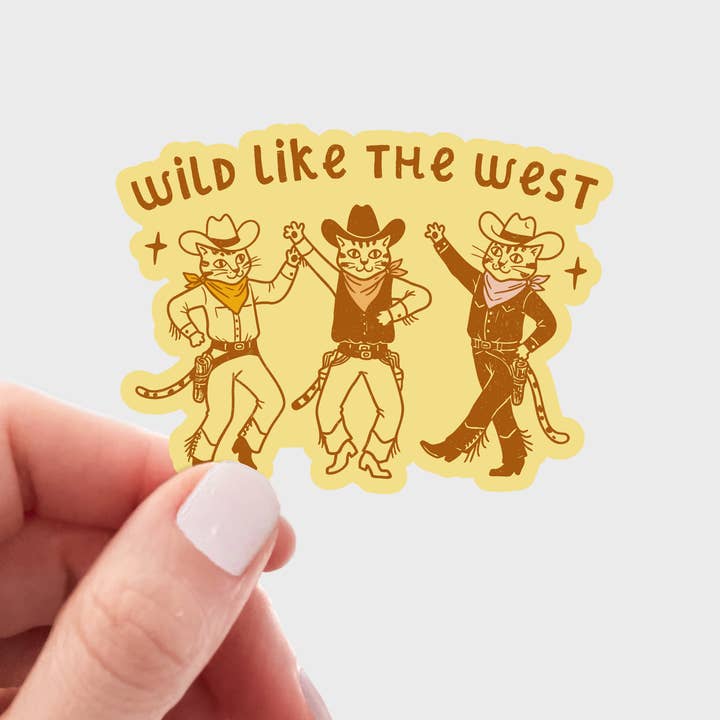 Wild Like the West Sticker - dancing cats, cowboy, western for wholesale by Yarnival