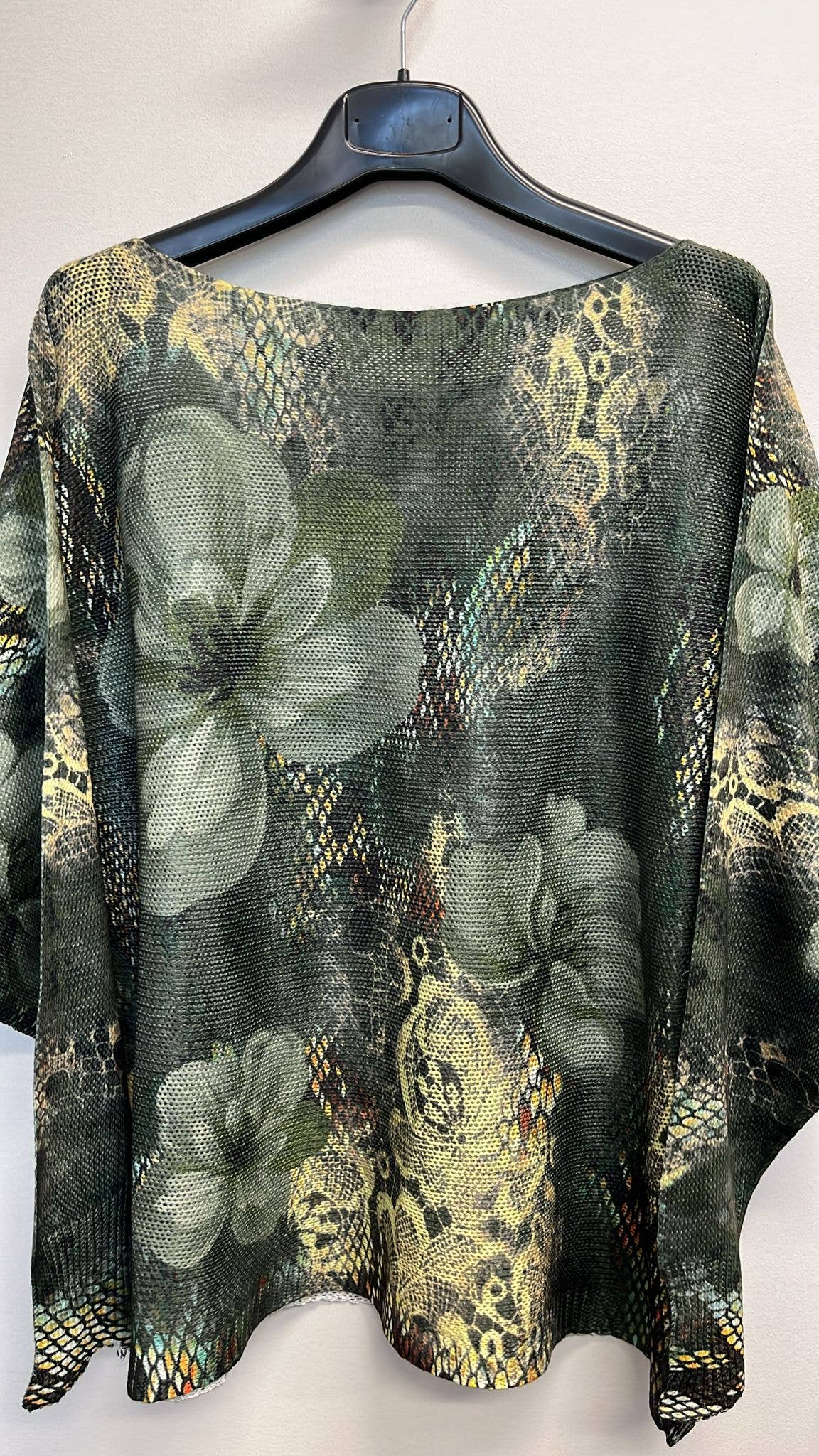 LOOWIE - Vente Pull en maille – femme - VIF1 Pull en maille imprimé à col rond en dentelle florale olive0