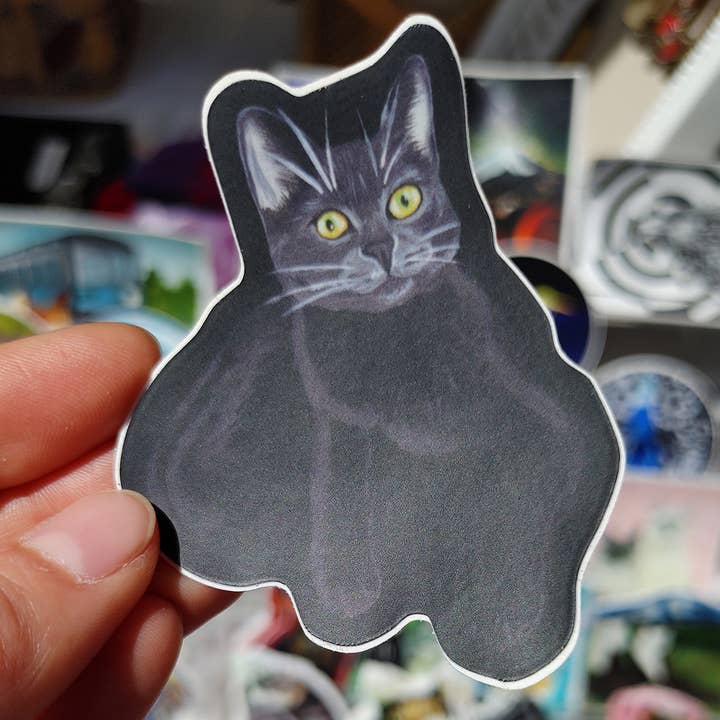 Autocollant en vinyle Chat gris pour la vente par MeerCatArt