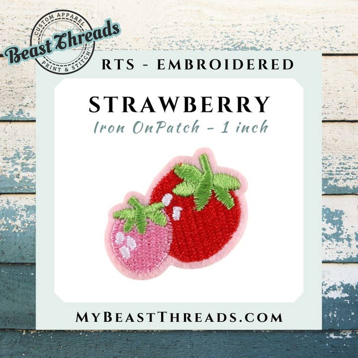Strawberry Embroidered Patch- RTS for wholesale by Beast Threads LLC