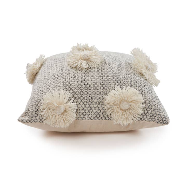 Gray White Willy Tassel Farmhouse Throw Pillow, Gray/White, 18" x 18" for wholesale on Faire