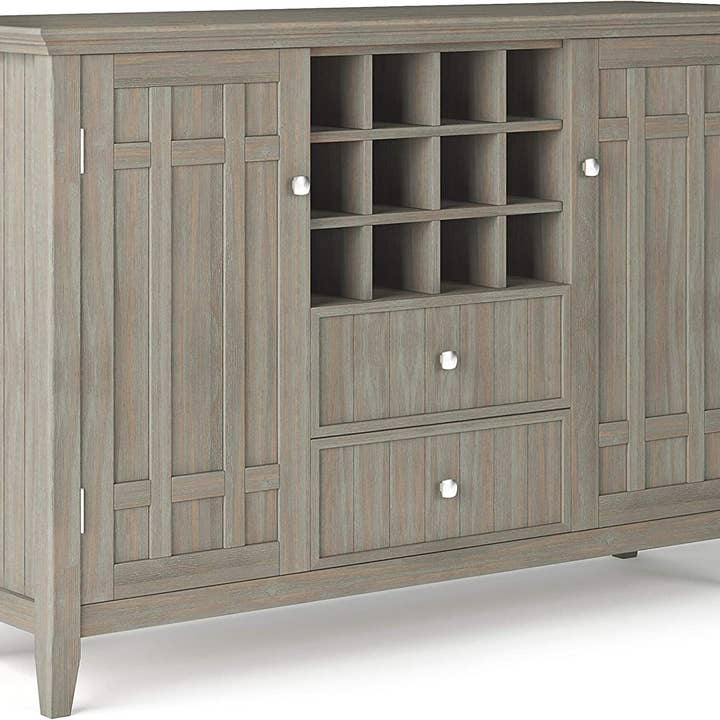 ShipItFurniture - Wholesale Sideboard - Rustic Gray Wood Sideboard Buffet with Wine Storage Rack