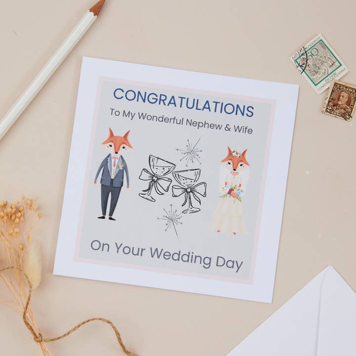 Nephew Wedding Day Congratulations Card for wholesale by Susiedoesstationery