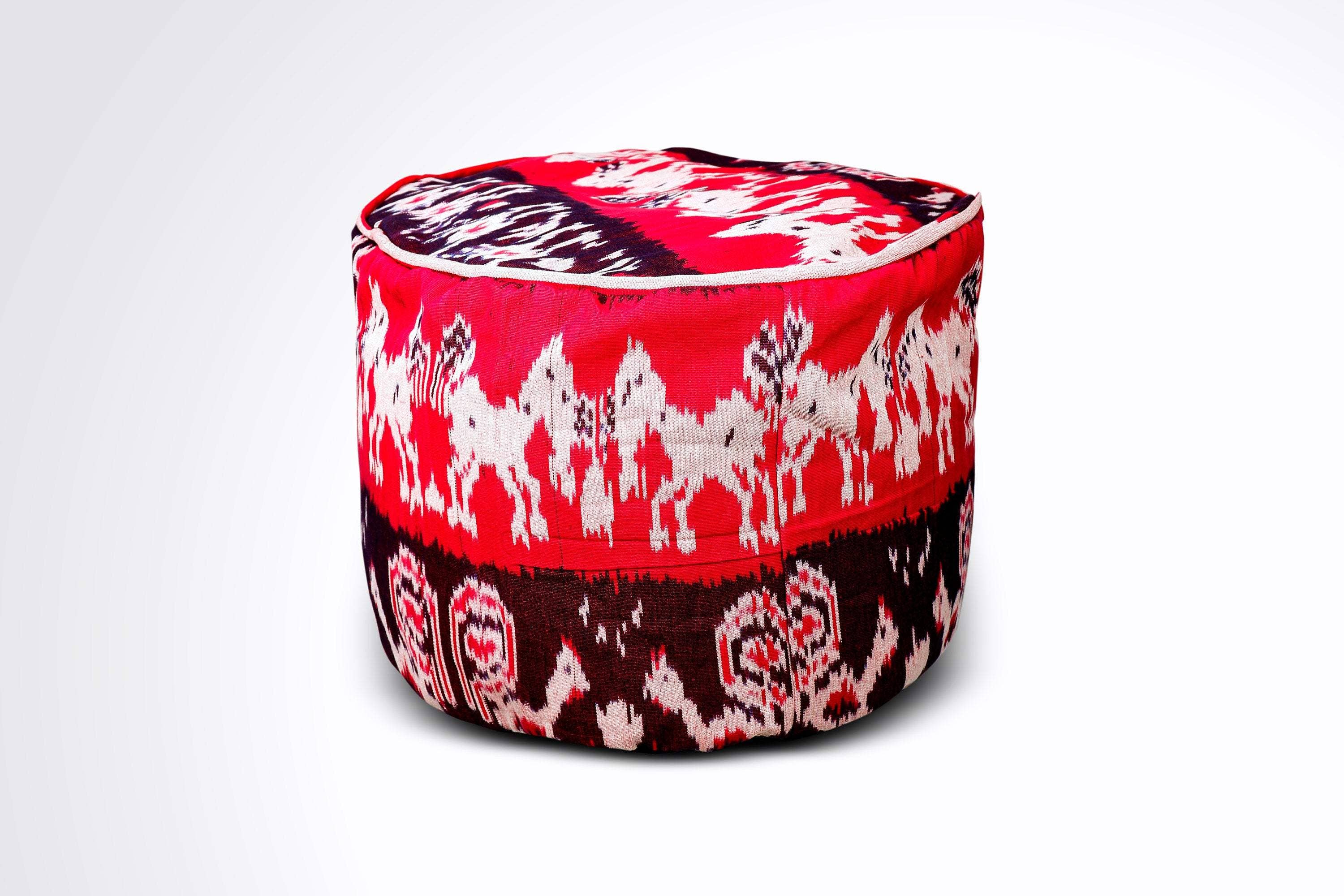 Kasih Co-op - Wholesale Pouf - Round Ikat Pouf Ottoman, Cover Only with No Insert.0