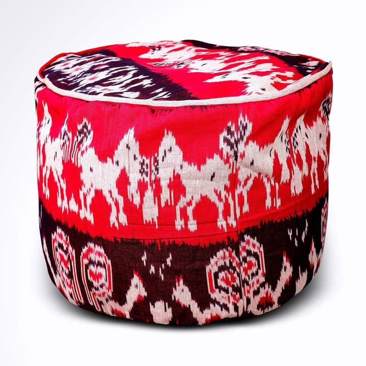 Kasih Co-op - Wholesale Pouf - Round Ikat Pouf Ottoman, Cover Only with No Insert.0