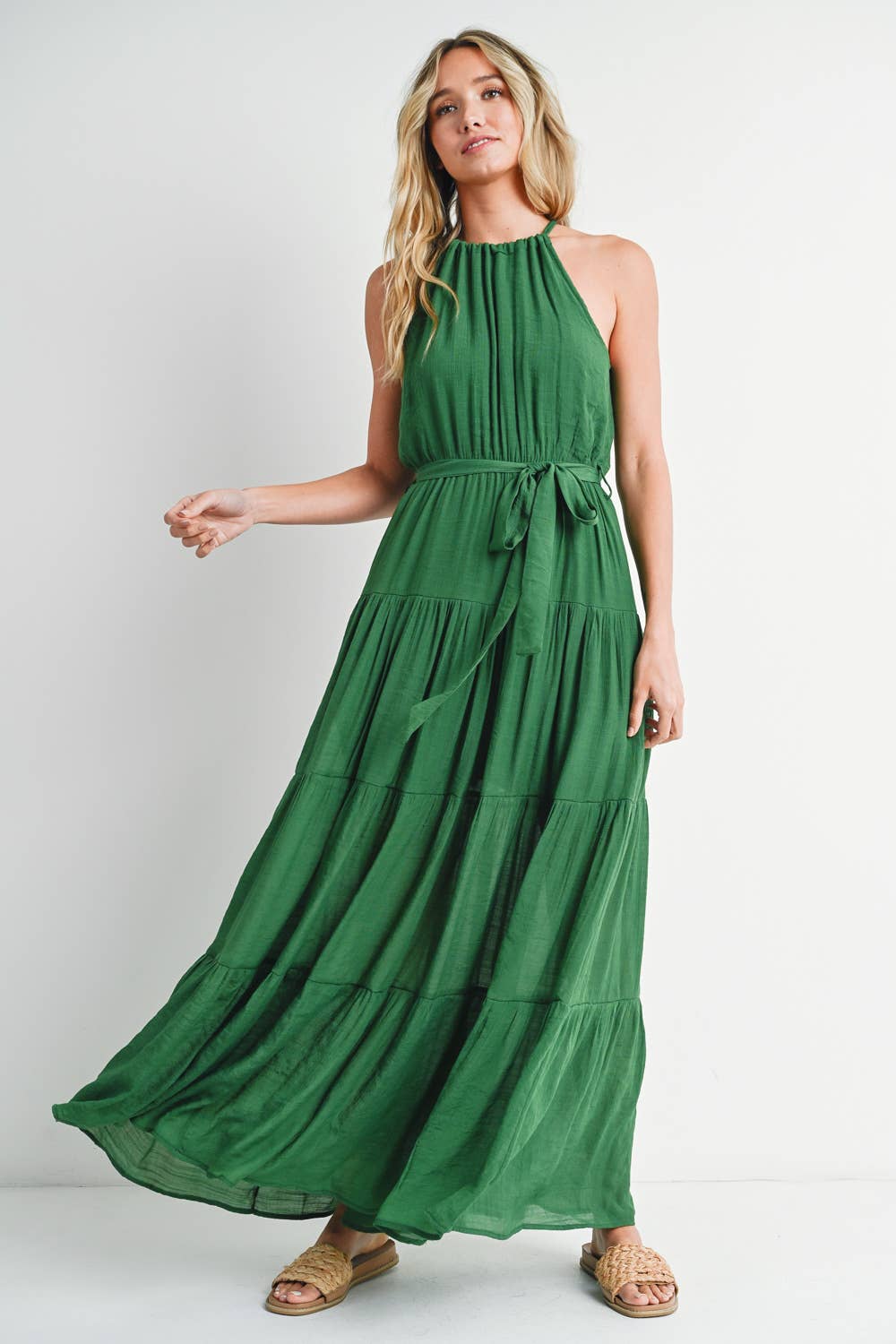 Bluivy – Vestido - Mulher por atacado – VESTIDO MAXI DE CINTURA COM HALTER EM CAMADAS20