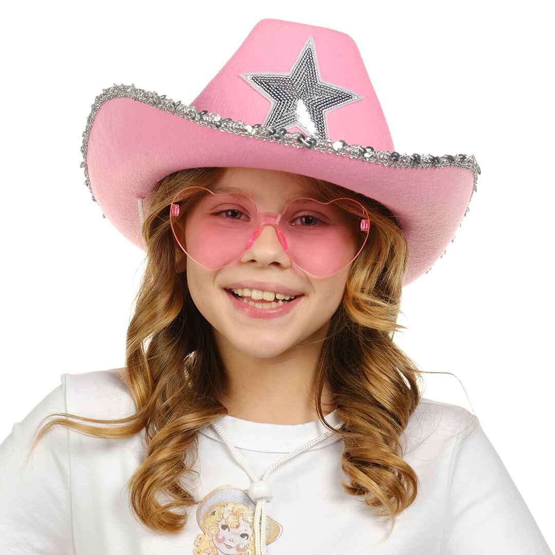 Funcredible - Wholesale Cowboy Hat - Women's - Pink Cowgirl Hat with Heart Glasses - Pink Cowboy Hat6