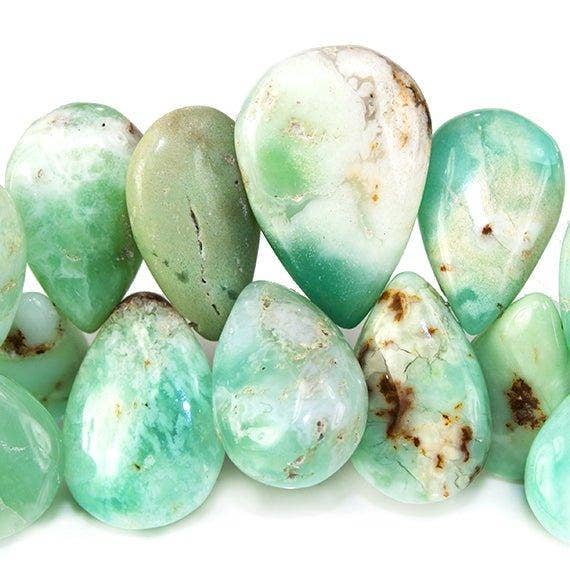 13-20mm Chrysoprase & Matrix plain pear Beads 8.5 inch 44 pieces for wholesale by The Bead Traders