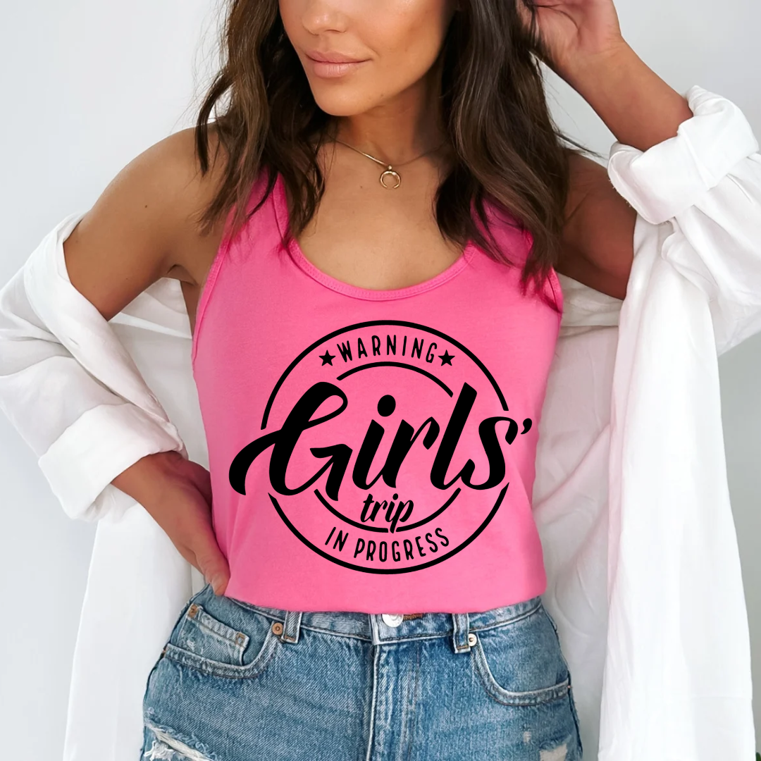 FAMS design - Vente Débardeur – femme - Débardeur à motif Warning Girls Trip Summer Racerback0