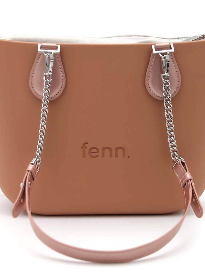 Petite ROSE BEIGE with grey inner and rose gold and silver handles for wholesale by Fenn Collection UK