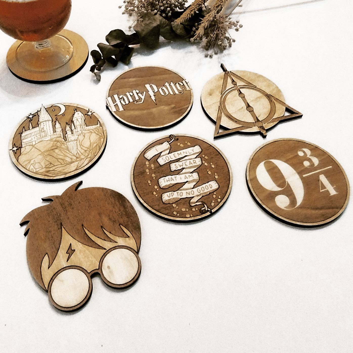 Studio Rima - Wholesale Coasters - Set of 6 Harry Potter Wooden Coasters - Unique Gift - Wizard1