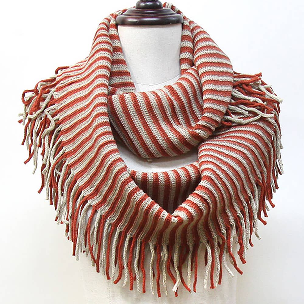 Sensibling Corp. - Wholesale Scarf - Women's - Striped Knit Fringe Infinity Scarf4