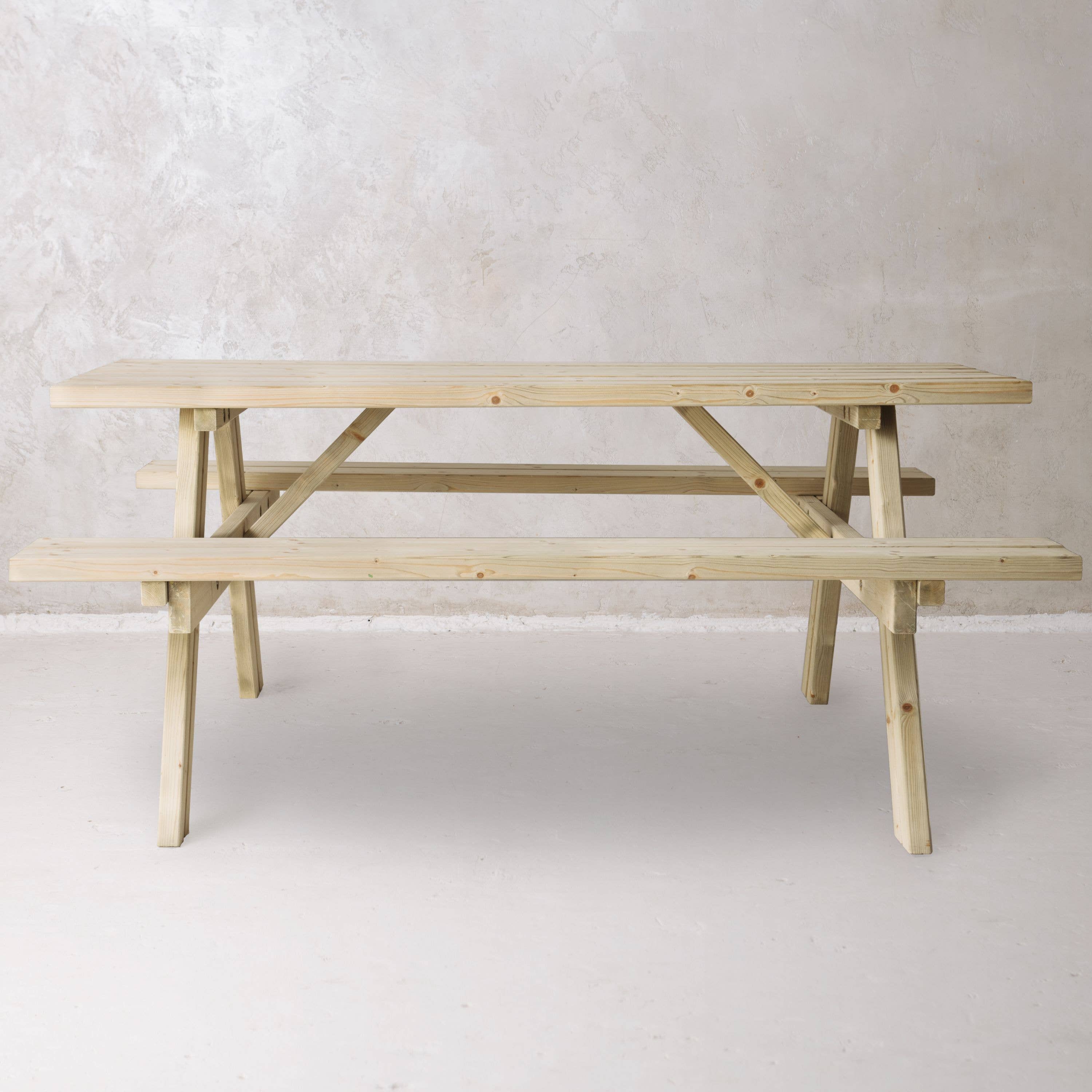 AMATA – Mesa de pátio por atacado – Conjunto de Mesa de Piquenique em Madeira com Bancos em A2