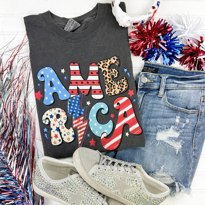 T-shirt America The Beautiful Comfort Colors pour la vente par Nikkilynn Wholesale