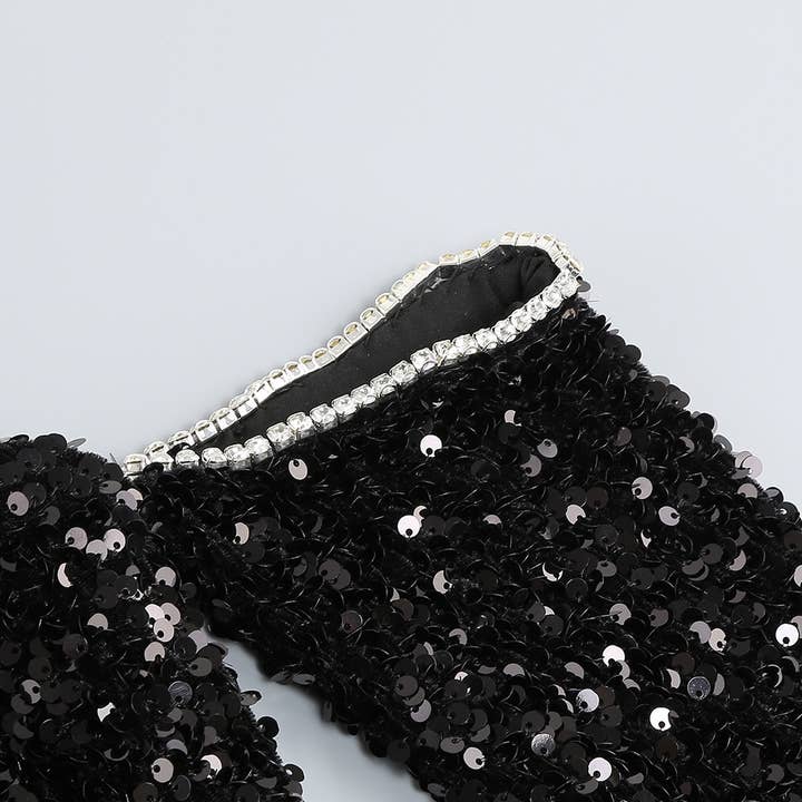 Black DR634 Sparkling Sequin One-Shoulder Long Sleeve Party Dress for wholesale on Faire6