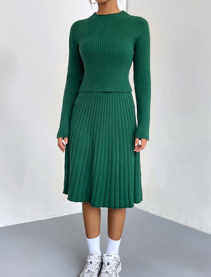 HIDDENBRAND - Wholesale Top & Skirt Set - Women's - Knitted Sweater Pleated Skirt Two-Piece Set1