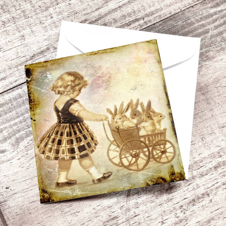 Yesterday's Best - Wholesale Easter Card - Girl With Bunnies Mini Enclosure Card0