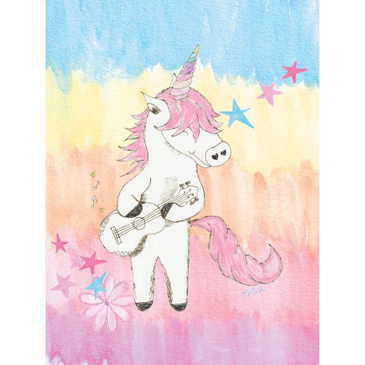 Blossom Ukulele Unicorn Pop, kids musical animal wall art for wholesale by Whimsy Pop