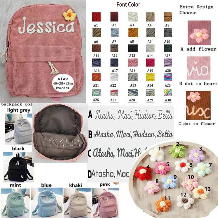 APHISON - Wholesale Backpack - Women's - Corduroy Large Capacity Backpack with Personalized Name