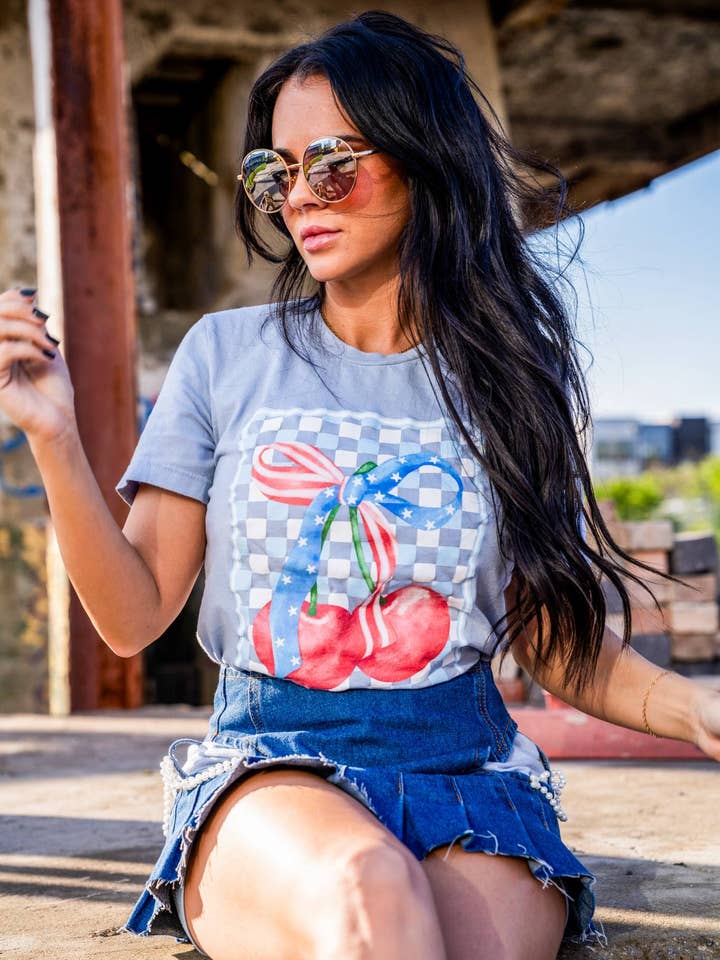 Small Town Society Apparel Co. - Wholesale Screen Printed T-Shirt - Women's - Cherry America Short Sleeve Graphic Tee