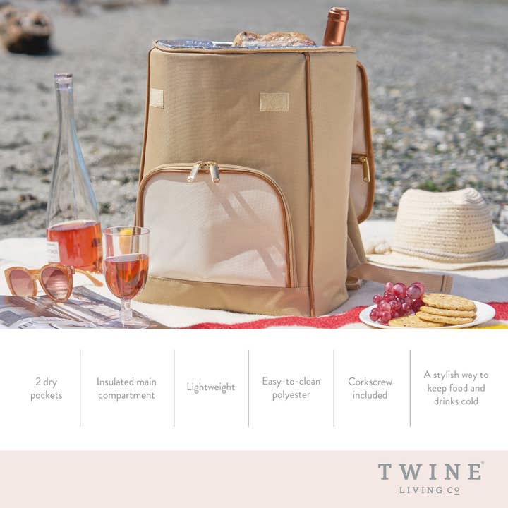 Twine - Wholesale Wine Tote - Insulated Wine Cooler Backpack w/ Corkscrew in Beige3