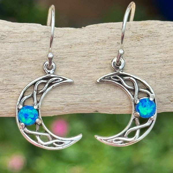 Goddess Design Studio - Wholesale Dangle Earrings - Sterling Silver Celtic Crescent Moon Earrings, in 4 gems!